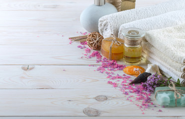 SPA accessories for massage in a composition on a light background