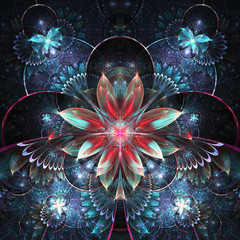 Wall Mural - Dark fractal flower, digital artwork for creative graphic design