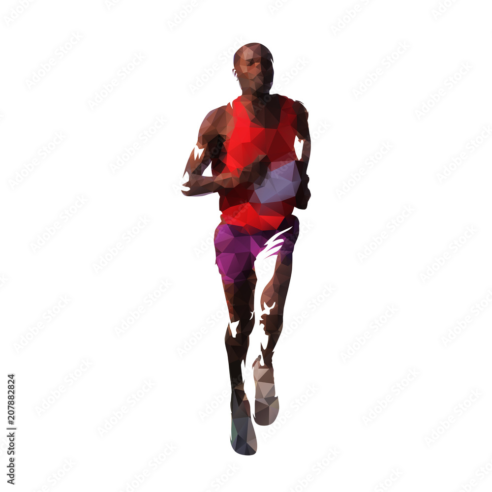 Marathon runner front view, isolated polygonal vector illustration ...