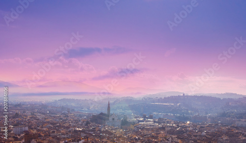 Plakat Widok z lotu ptaka Florencja, Tuscany, Włochy. Widok z katedry Santa Maria Del Fiore. Piękna Florencja zmierzchu linia horyzontu,.