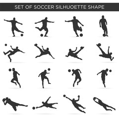 set of soccer silhouette with modern and simple style, kick, rush, football team, competition 