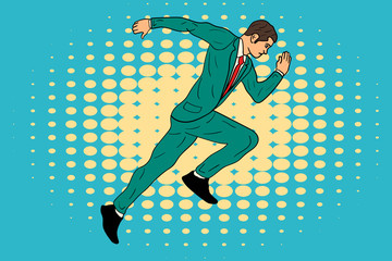 The businessman is running. runner in the style of pop art