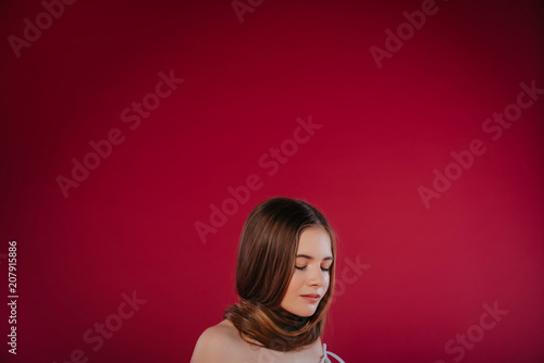 Young Beautiful Woman With Long Curly Hair Model With Long