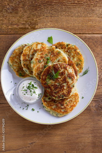 Herb And Cheese Mashed Potato Cakes Potato Pancakes Vegetable Fritters View From Above Top Studio Shot Buy This Stock Photo And Explore Similar Images At Adobe Stock Adobe Stock