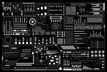Leinwandbilder - HUD Futuristic Elements Pattern Background Design Vector. White Abstract UI Monitor Control Template Illustration