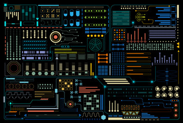 Wall Mural - hud futuristic elements pattern background design vector. colorful abstract ui monitor control templ