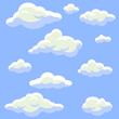 © FishPouch - Cartoon clouds isolated on blue sky vector set. Fluffy clouds flat style.