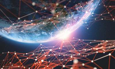 Fototapete - Global network. Big data planet earth 3D illustration. Blockchain technology. Element of this image furnished by NASA