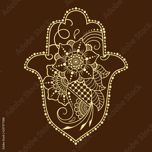 Hamsa Hand Drawn Symbol From Flower Decorative Pattern In