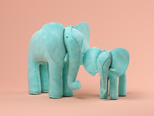 Blue Elephants On Pink Background 3D Illustration