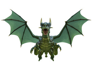 Wall Mural - green dragon in a white background