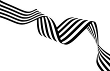 Abstract Black And White Stripes Smoothly Bent Ribbon Geometrical Shape