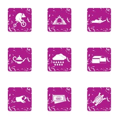 Wall Mural - Circus production icons set. Grunge set of 9 circus production vector icons for web isolated on white background