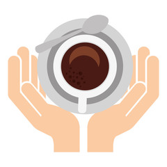 Sticker - hands with delicious coffee cup vector illustration design