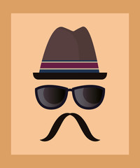 Canvas Print - Hipster style design with hat and sunglasses over orange background, colorful design. vector illustration