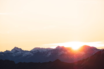 Poster - A stunning scene of sunset on the top of Alps mountain.