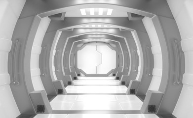 Wall Mural - 3d rendering elements of this image furnished ,spaceship white and grey interior with view,tunnel,co