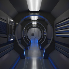 Wall Mural - 3d rendering elements of this image furnished ,spaceship black interior with view,tunnel,corridor,bl