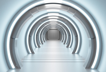 Wall Mural - 3d rendering futuristic elements of this image furnished ,spaceship blue interior with view,tunnel,c