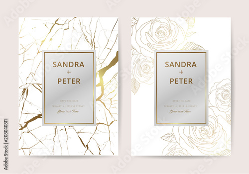 Luxury Wedding Invitation Cards With Gold Marble Texture And Rose Flower Geometric Pattern Vector Design Template Buy This Stock Vector And Explore Similar Vectors At Adobe Stock Adobe Stock