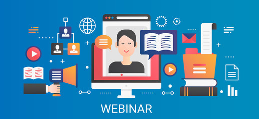 Aufkleber - Modern vector flat gradient Webinar concept template banner with icons and text.