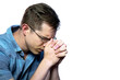 © thaiprayboy - Christianity Man Praying on iSolated White Background.