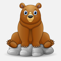 Wall Mural - Cute baby bear cartoon sitting on rock