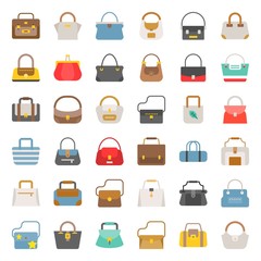 Fashion Bag icon in various style such as tote bag, athletic bag, boho, barrel set 1