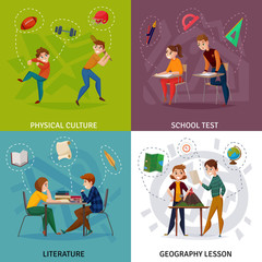 Sticker - School Students Cartoon Design Concept