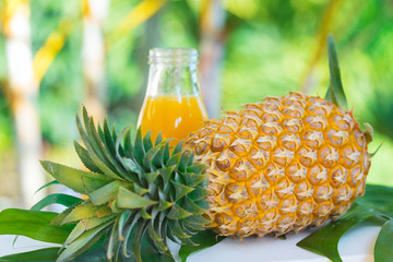 Fresh yellow pineapple tropic fruit summer refreshment smoothie shake drink outdoors