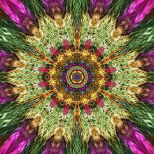 Rotate Flower Mandala In Green And Pink, Violet Colored Pattern