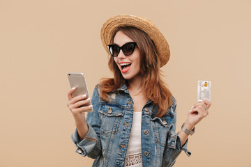 Sticker - Portrait of a cheerful young girl in summer clothes