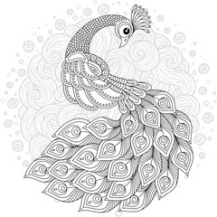 Canvas Print - Hand drawn decorated swan.  Image for adult coloring books, pages