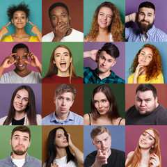  Diverse young people positive emotions set