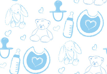vector semaless pattern with hand drawn illustration accessories for kids and newborn isolated on wh