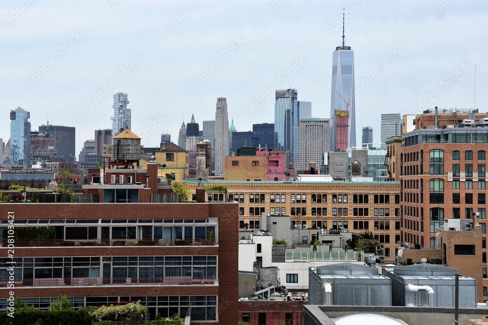 Kolorowa panorama Manhattanu w Nowym Jorku  - obrazy, fototapety, plakaty 