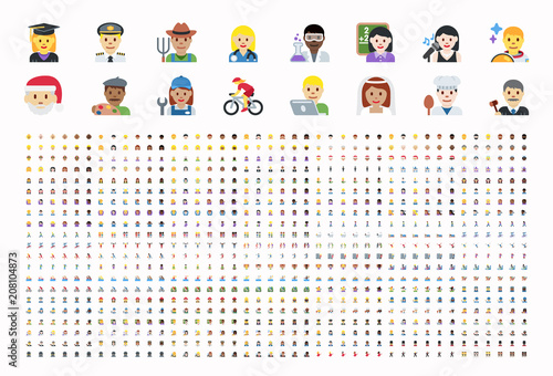 Cuadros en Lienzo All type of people, different workers, man, woman works, jobs, professions, emojis, emoticons, stickers, symbols