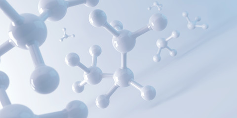 Wall Mural - white molecule or atom, abstract clean structure for science or medical background, 3d illustration.