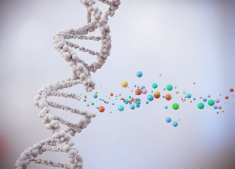 Wall Mural - dna helix break, molecule or atom, abstract structure for science or medical background, 3d illustra
