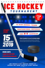 Wall Mural - Ice hockey tournament poster template with stick and puck