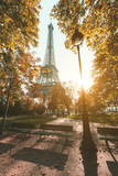 Fototapeta  - Sunset from the gardens nearby the Eiffel Tower in Paris, France