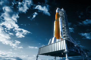 Wall Mural - space launch system on launchpad over background of sky