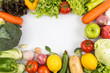 © suriya - Top view of fruits and vegetables on white background with copy space