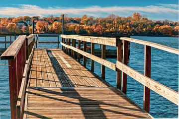 Wall Mural - Scenic view from fishing dock on Staring Lake in the  Fall