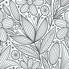 Wall Mural - Decorative floral seamless pattern. Hand drawn colorful stylized doodle background. Botanical vector illustration