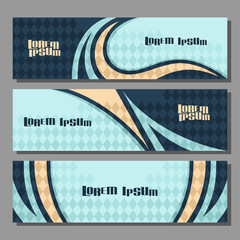 Wall Mural - Vector horizontal futuristic Banners, 3 layouts for design web headers with rhombus abstract pattern and copy space for advertising text, mockup with blue background of bavarian flag for presentation