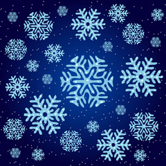 Wall Mural - The texture on Christmas theme. Snowflakes on a blue background. Vector illustration.