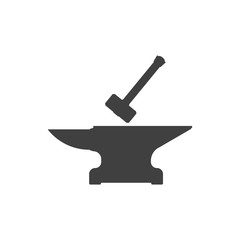 Wall Mural - Icon of anvil and sledge hammer. Vector on white background