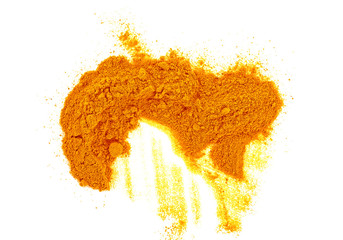 Wall Mural - Turmeric powder on white background, curcuma. Top view.