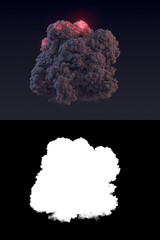 Wall Mural - large explosion with black smoke in dark. 3d rendering